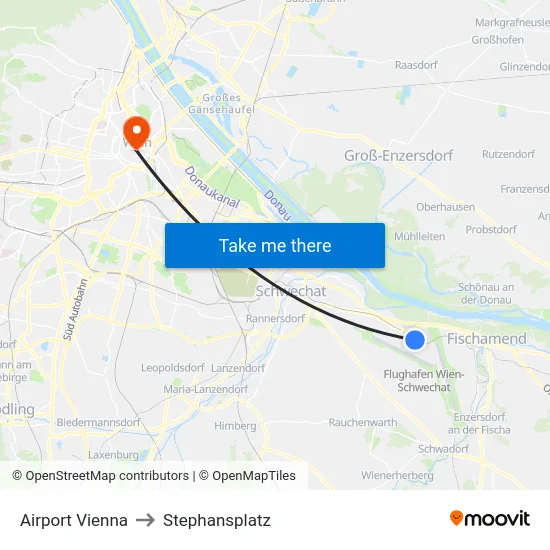 Airport Vienna to Stephansplatz map