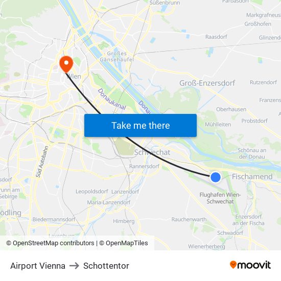 Airport Vienna to Schottentor map