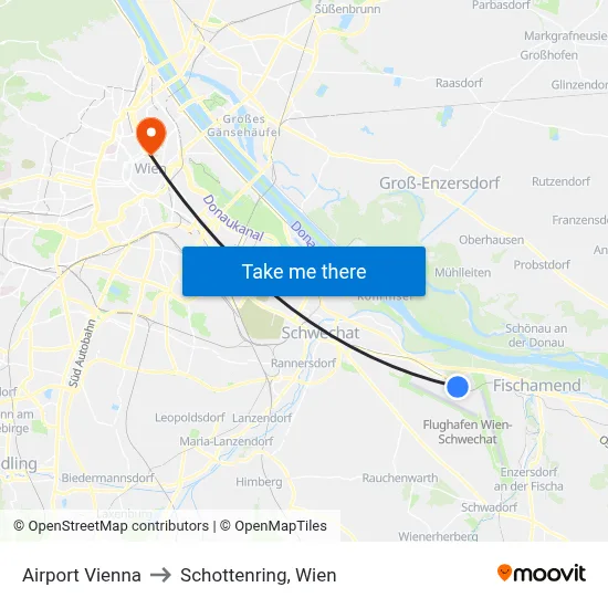Airport Vienna to Schottenring, Wien map