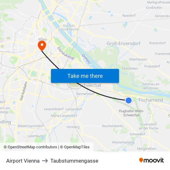 Airport Vienna to Taubstummengasse map