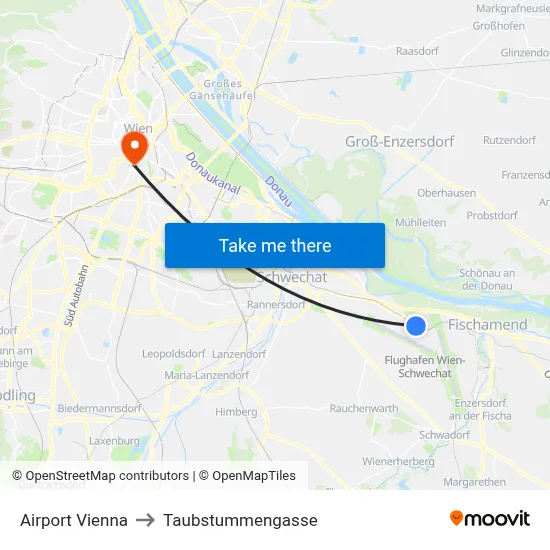 Airport Vienna to Taubstummengasse map