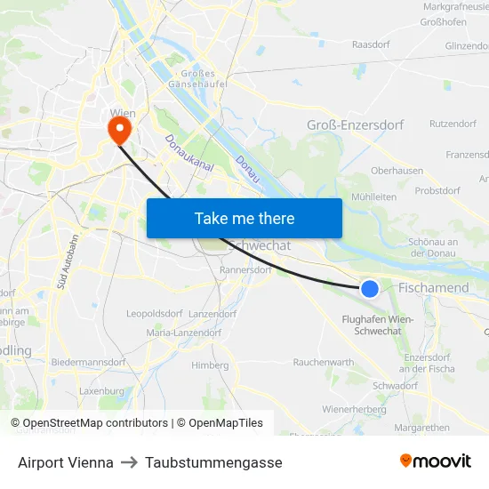 Airport Vienna to Taubstummengasse map