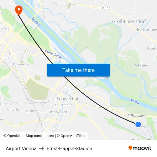 Airport Vienna to Ernst-Happel-Stadion map