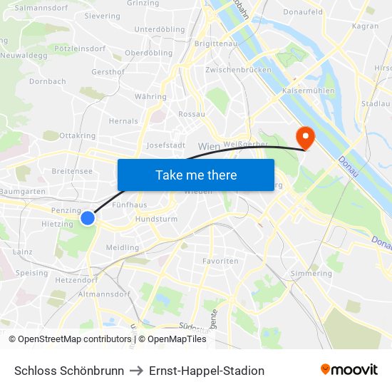 Schloss Schönbrunn to Ernst-Happel-Stadion map