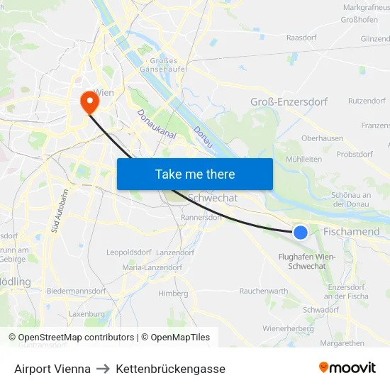 Airport Vienna to Kettenbrückengasse map