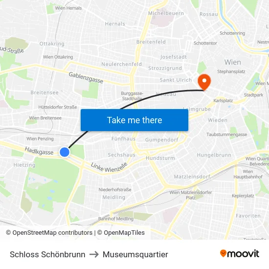 Schloss Schönbrunn to Museumsquartier map