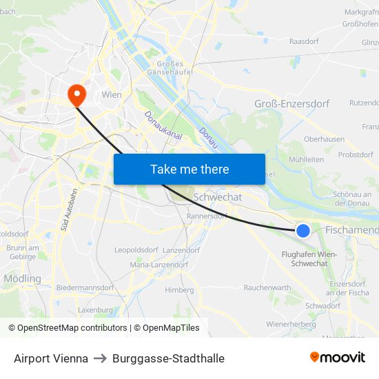 Airport Vienna to Burggasse-Stadthalle map