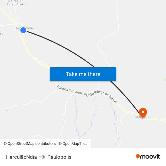 Herculã¢Ndia to Paulopolis map