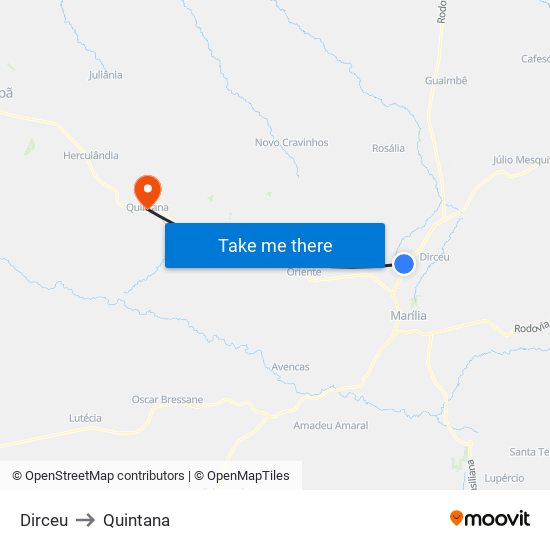 Dirceu to Quintana map