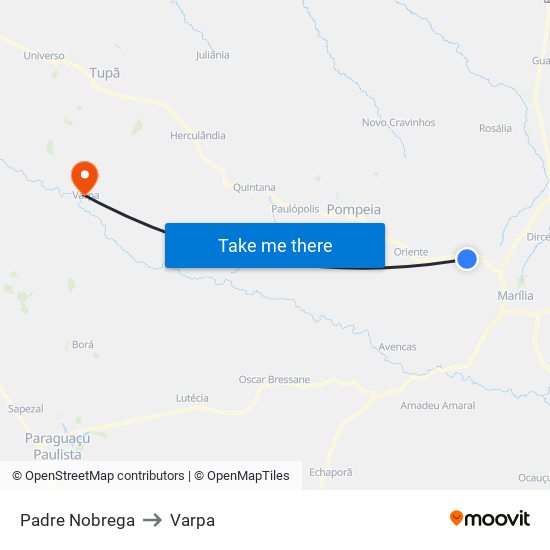 Padre Nobrega to Varpa map