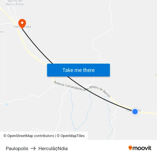 Paulopolis to Herculã¢Ndia map