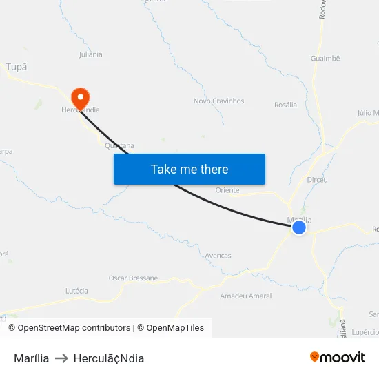 Marília to Herculã¢Ndia map