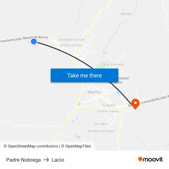 Padre Nobrega to Lacio map