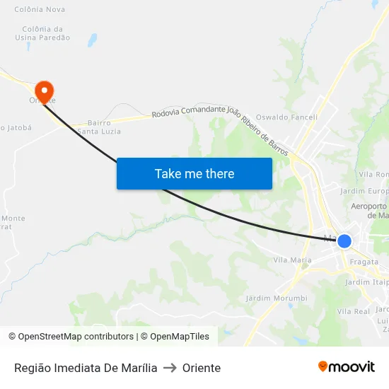 Região Imediata De Marília to Oriente map