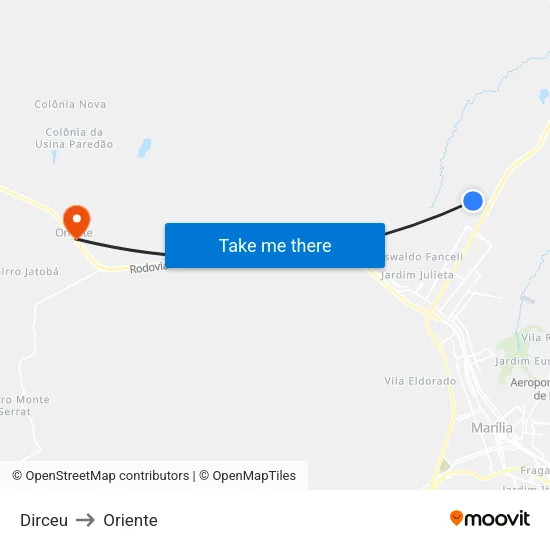 Dirceu to Oriente map