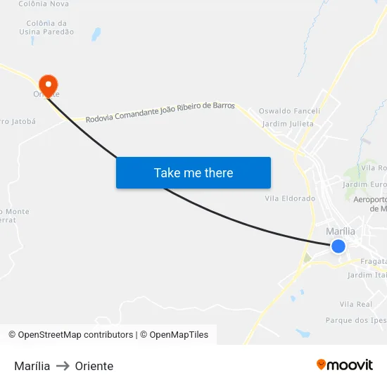 Marília to Oriente map