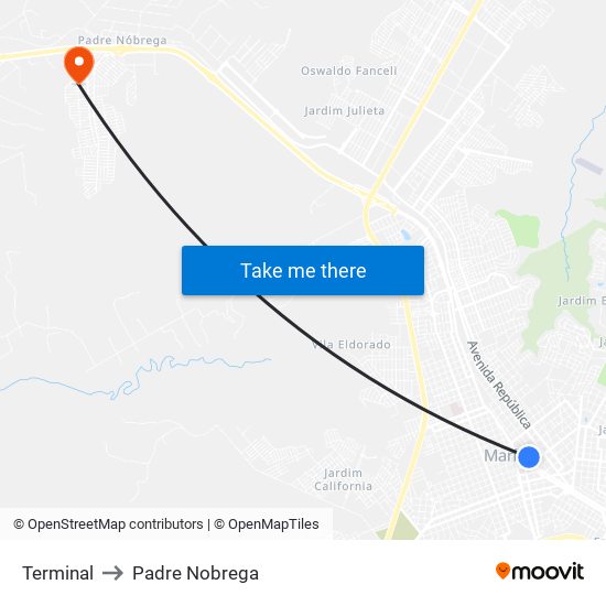 Terminal to Padre Nobrega map