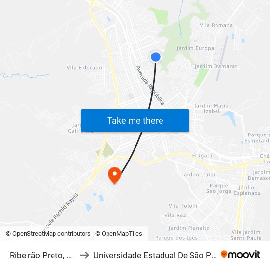 Ribeirão Preto, 871 to Universidade Estadual De São Paulo map