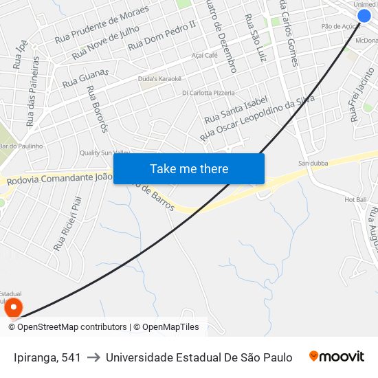 Ipiranga, 541 to Universidade Estadual De São Paulo map