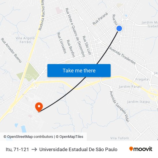 Itu, 71-121 to Universidade Estadual De São Paulo map