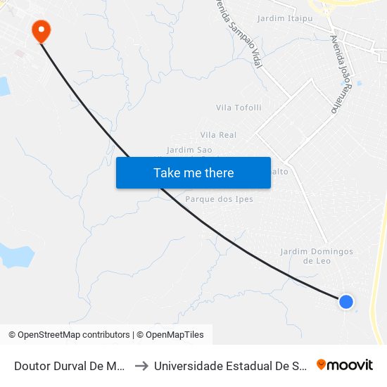 Doutor Durval De Menezes to Universidade Estadual De São Paulo map