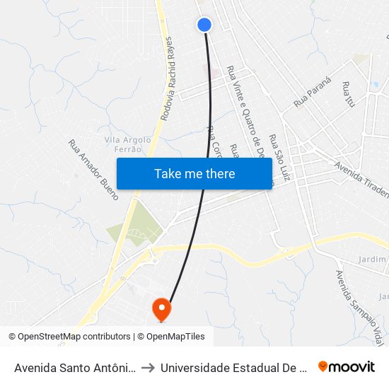 Avenida Santo Antônio, 2393 to Universidade Estadual De São Paulo map