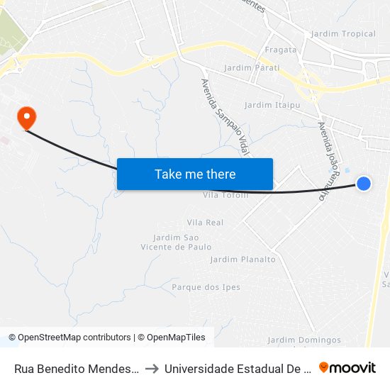 Rua Benedito Mendes Faria,22 to Universidade Estadual De São Paulo map