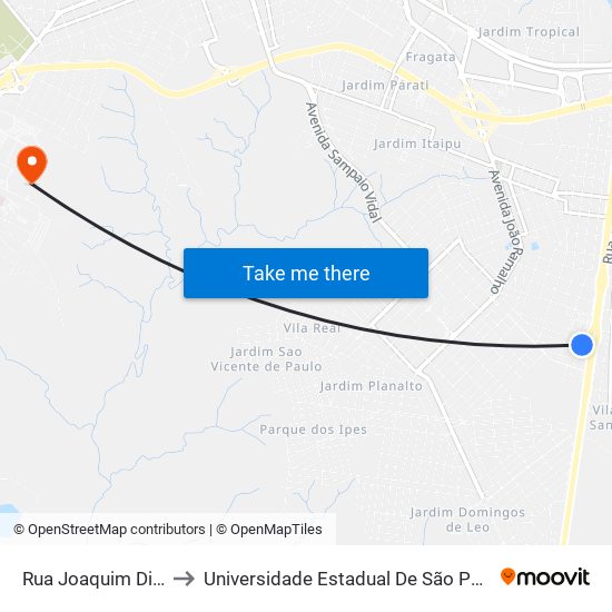 Rua Joaquim Dias to Universidade Estadual De São Paulo map