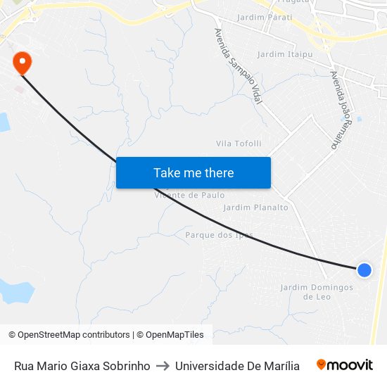 Rua Mario Giaxa Sobrinho to Universidade De Marília map