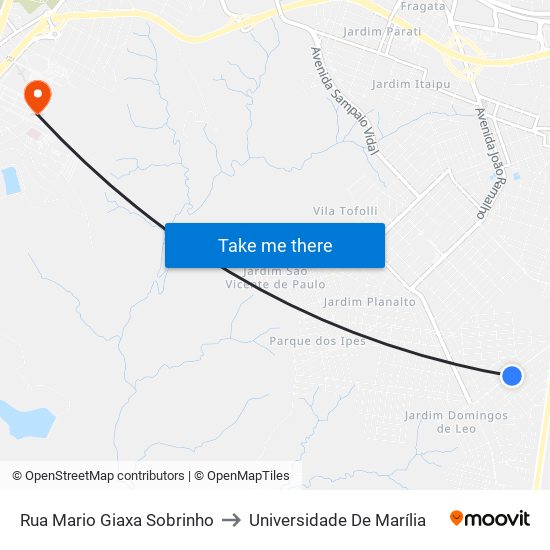 Rua Mario Giaxa Sobrinho to Universidade De Marília map