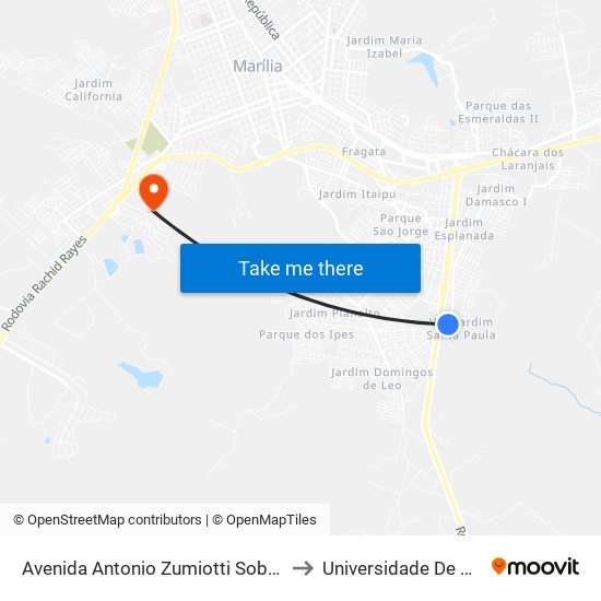 Avenida Antonio Zumiotti Sobrinho, 81 to Universidade De Marília map