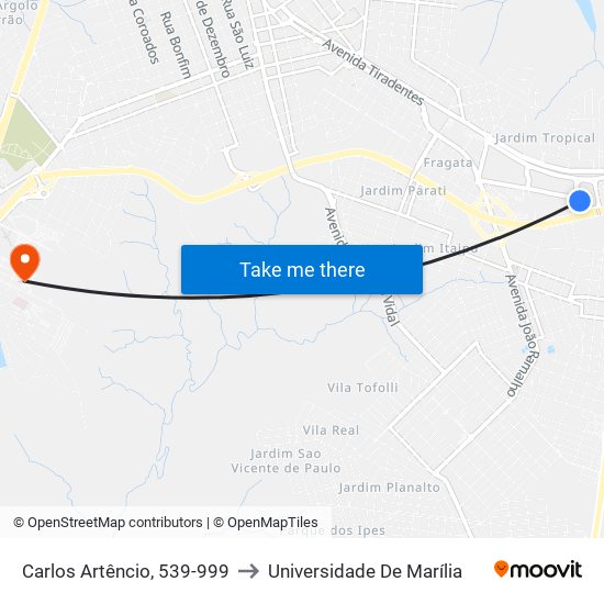 Carlos Artêncio, 539-999 to Universidade De Marília map