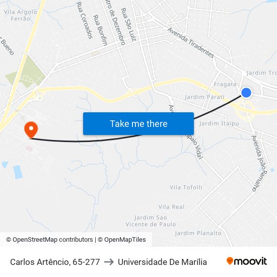 Carlos Artêncio, 65-277 to Universidade De Marília map