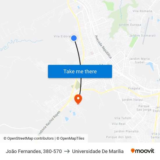 João Fernandes, 380-570 to Universidade De Marília map