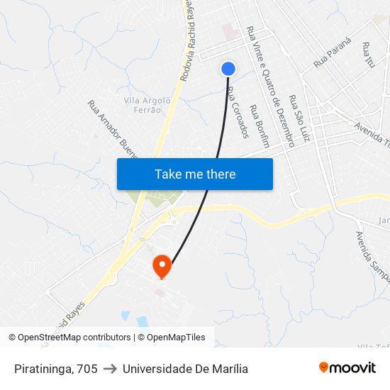 Piratininga, 705 to Universidade De Marília map