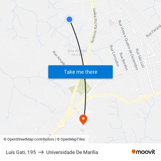 Luís Gati, 195 to Universidade De Marília map