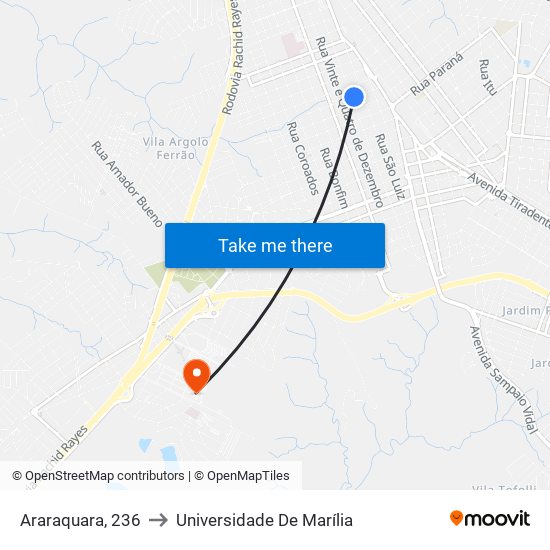 Araraquara, 236 to Universidade De Marília map