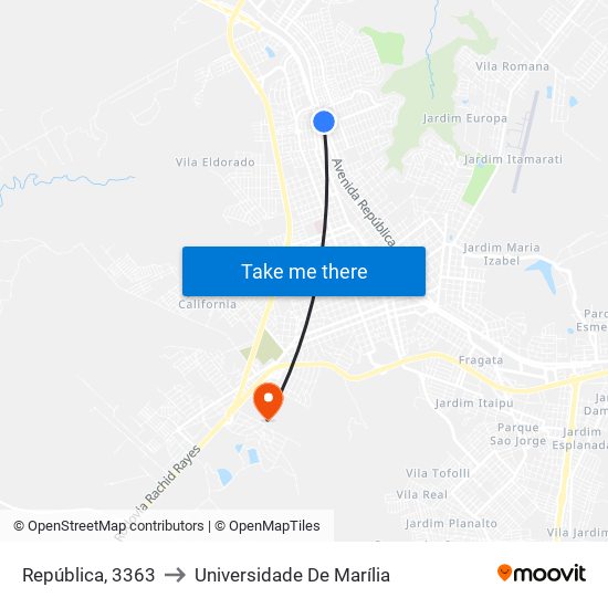 República, 3363 to Universidade De Marília map