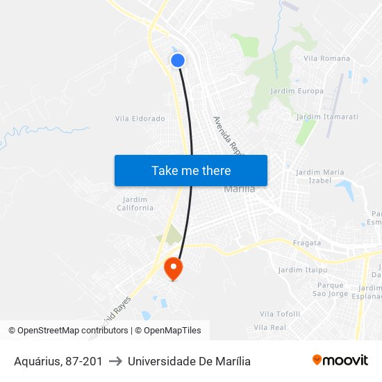 Aquárius, 87-201 to Universidade De Marília map