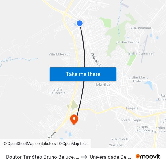 Doutor Timóteo Bruno Beluce, 504-674 to Universidade De Marília map