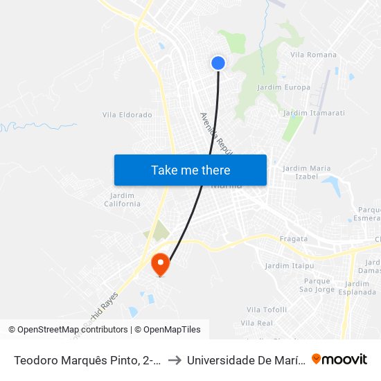 Teodoro Marquês Pinto, 2-50 to Universidade De Marília map