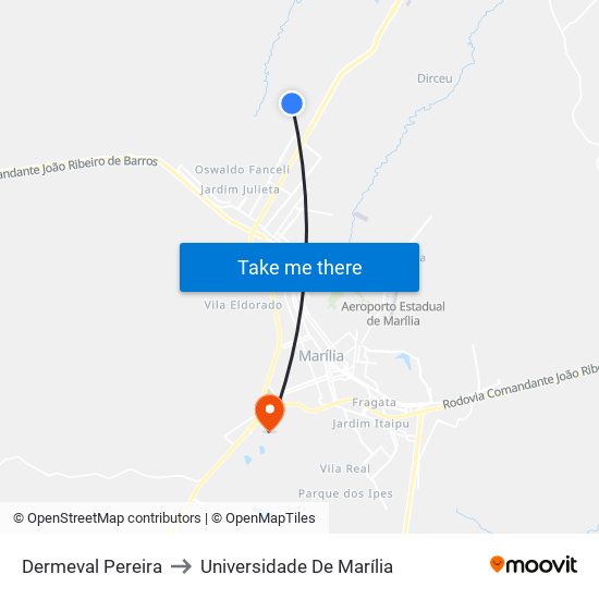 Dermeval Pereira to Universidade De Marília map