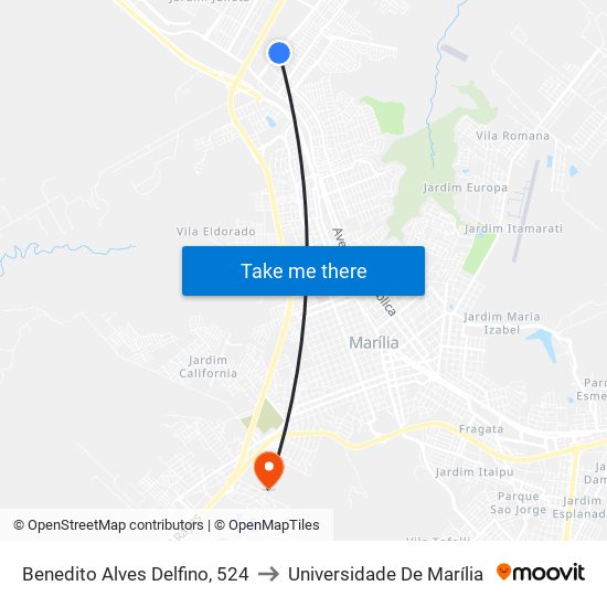 Benedito Alves Delfino, 524 to Universidade De Marília map