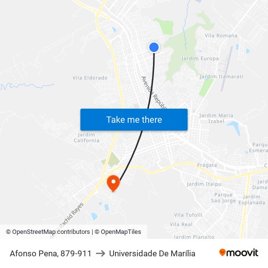 Afonso Pena, 879-911 to Universidade De Marília map