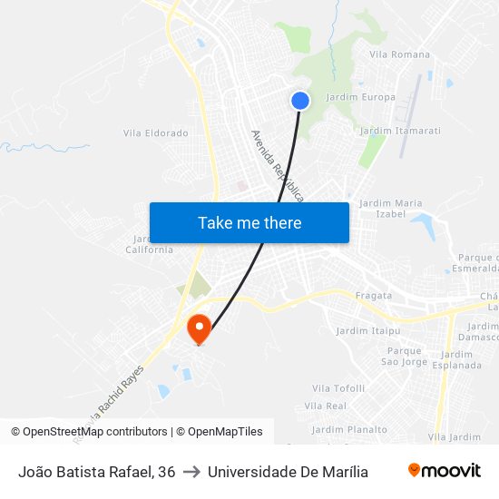 João Batista Rafael, 36 to Universidade De Marília map