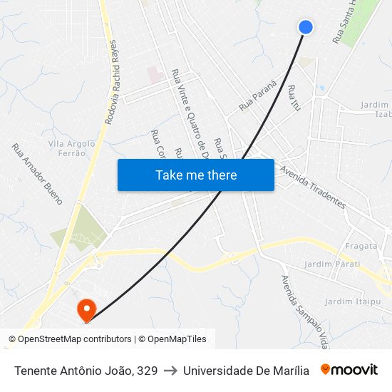 Tenente Antônio João, 329 to Universidade De Marília map