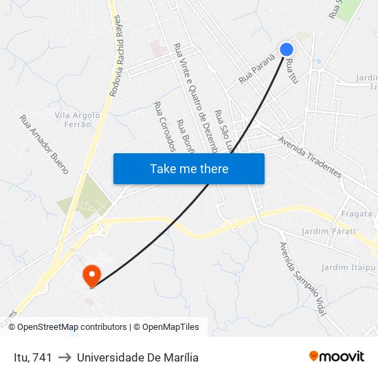 Itu, 741 to Universidade De Marília map