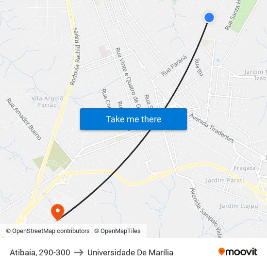 Atibaia, 290-300 to Universidade De Marília map