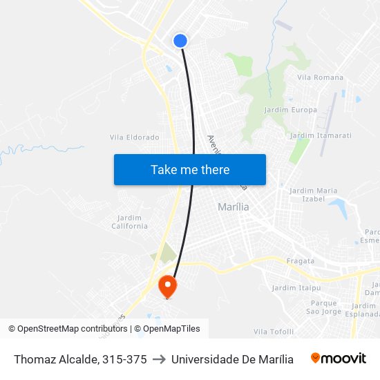 Thomaz Alcalde, 315-375 to Universidade De Marília map