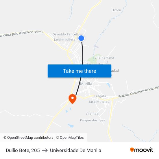 Duílio Bete, 205 to Universidade De Marília map